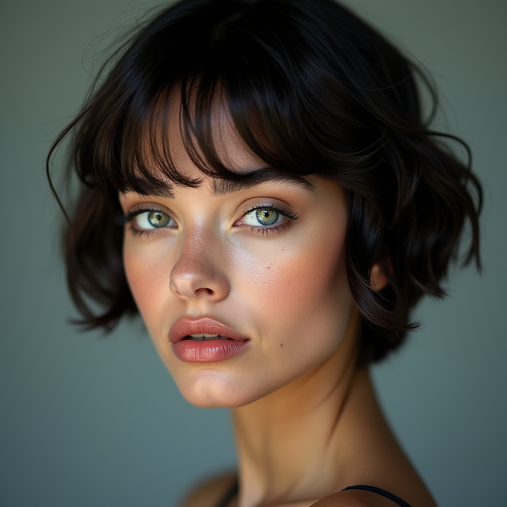 Professional fashion model portrait, young woman with short stylish…